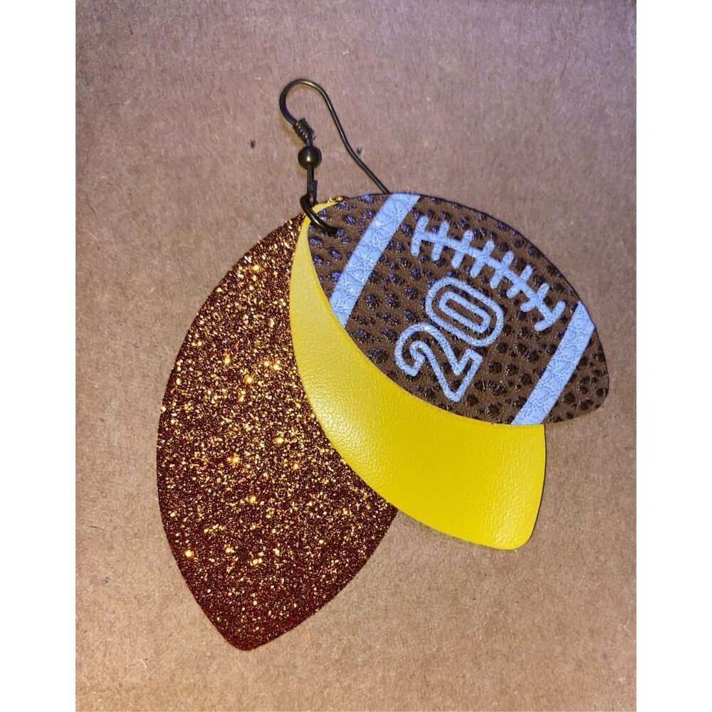 ☀️3/$9☀️ Football Faux Leather and Glitter Dangle Earrings - Picture 2 of 4